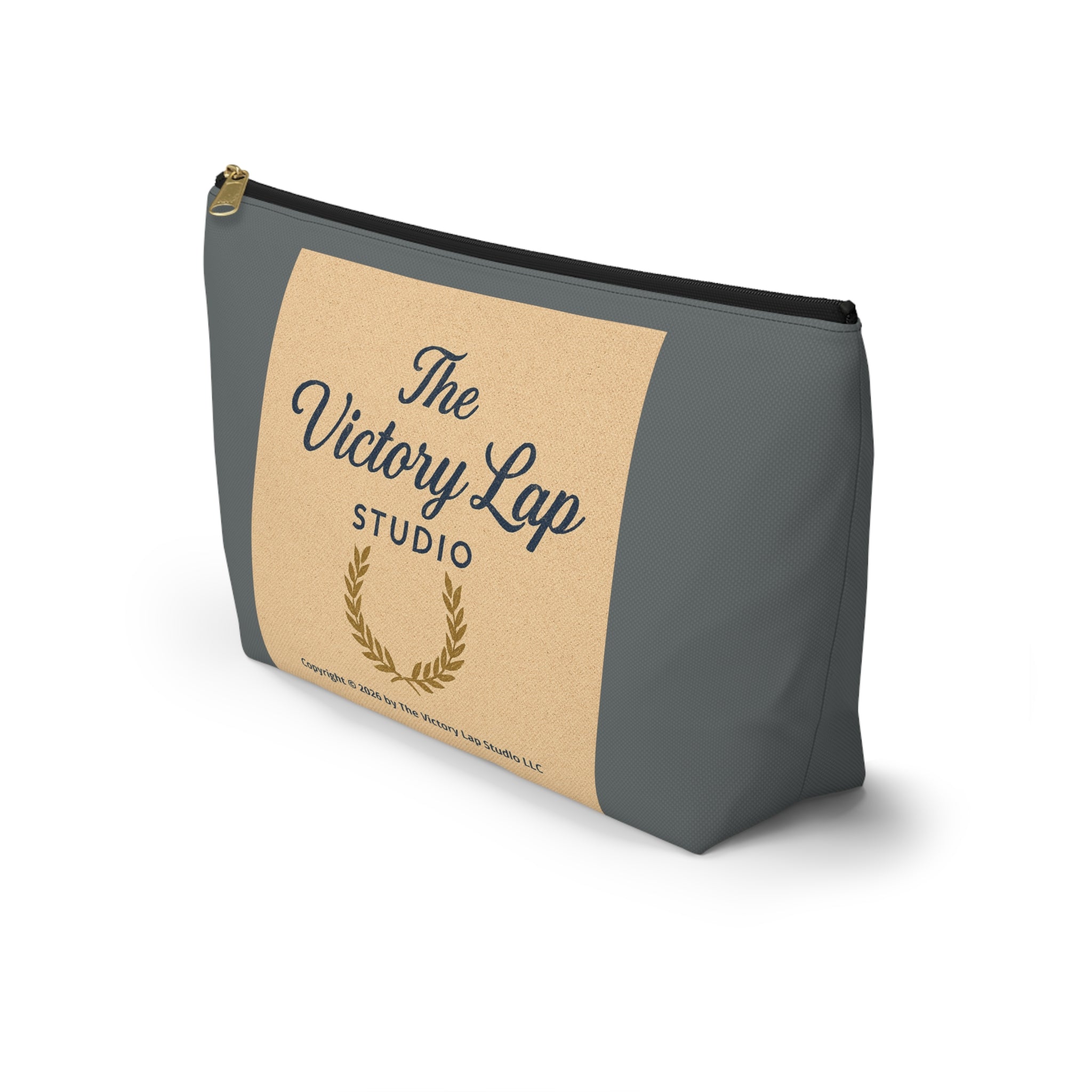 The Victory Lap Studio Accessory Pouch — Zippered T‑Bottom Makeup & Travel Bag