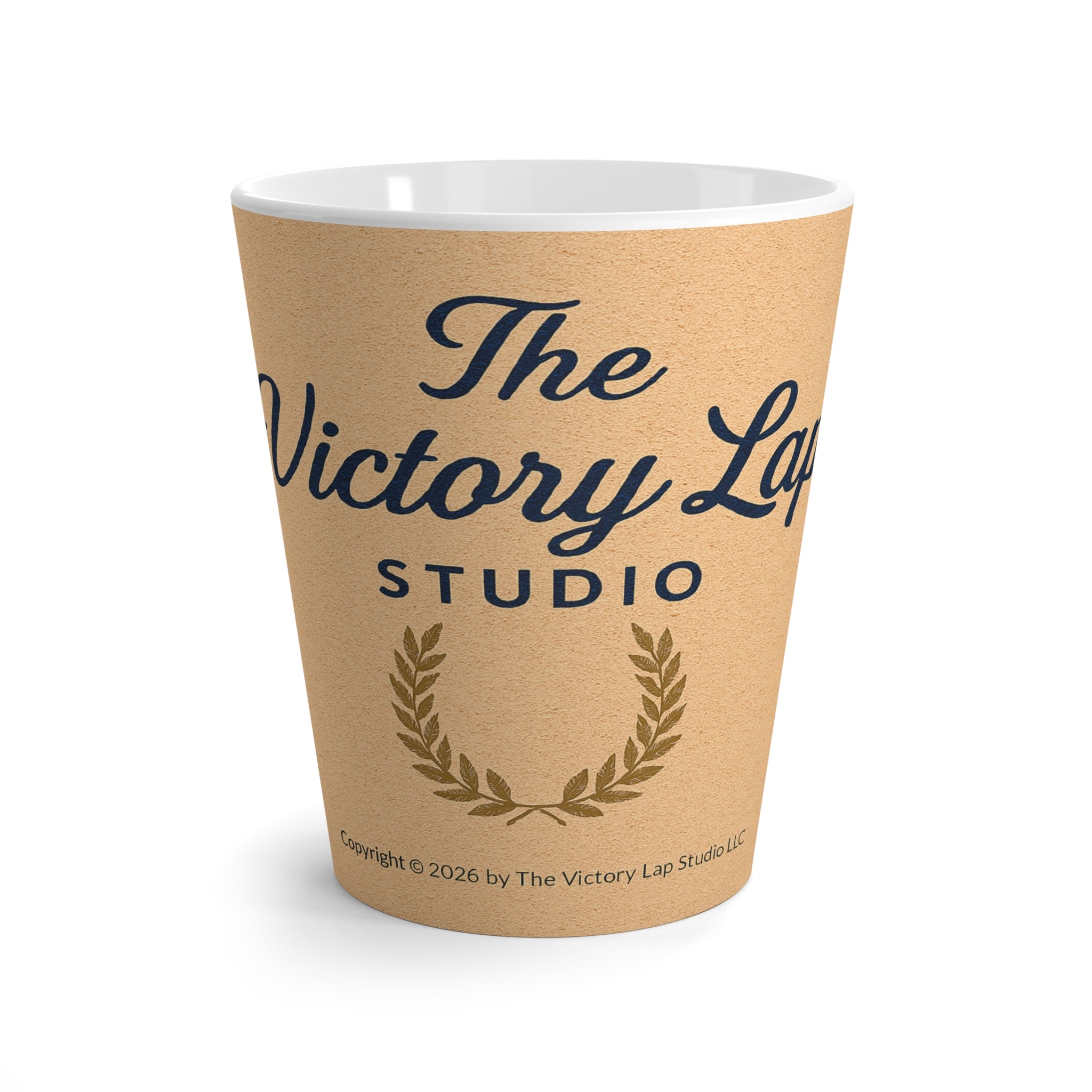 The Victory Lap Studio Latte Mug – Vintage Logo Ceramic Coffee Cup