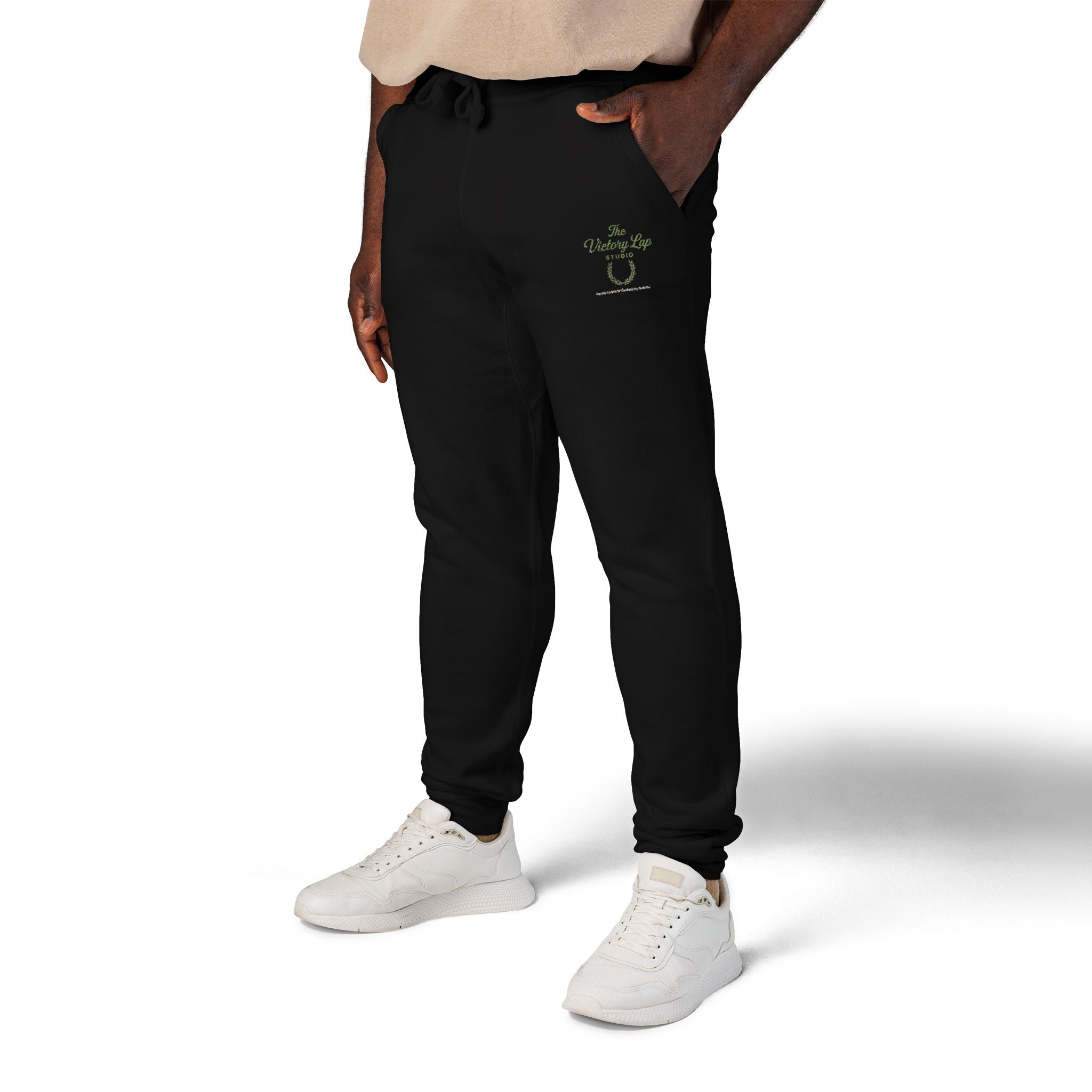 The Victory Lap Studio Anointed Threads-Embroidered Olive Green Sweatpants — Eco Plant Graphic Joggers