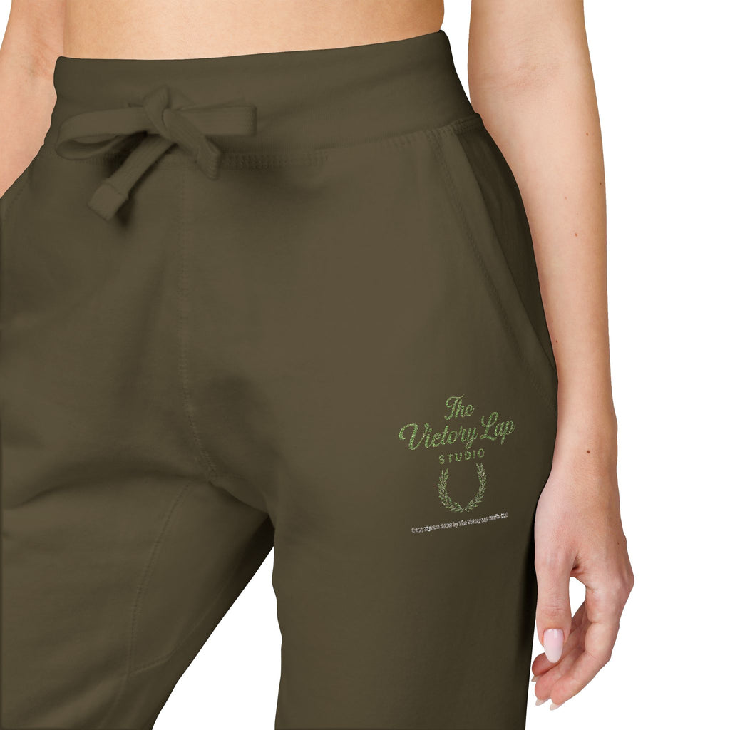 The Victory Lap Studio Anointed Threads-Embroidered Olive Green Sweatpants — Eco Plant Graphic Joggers
