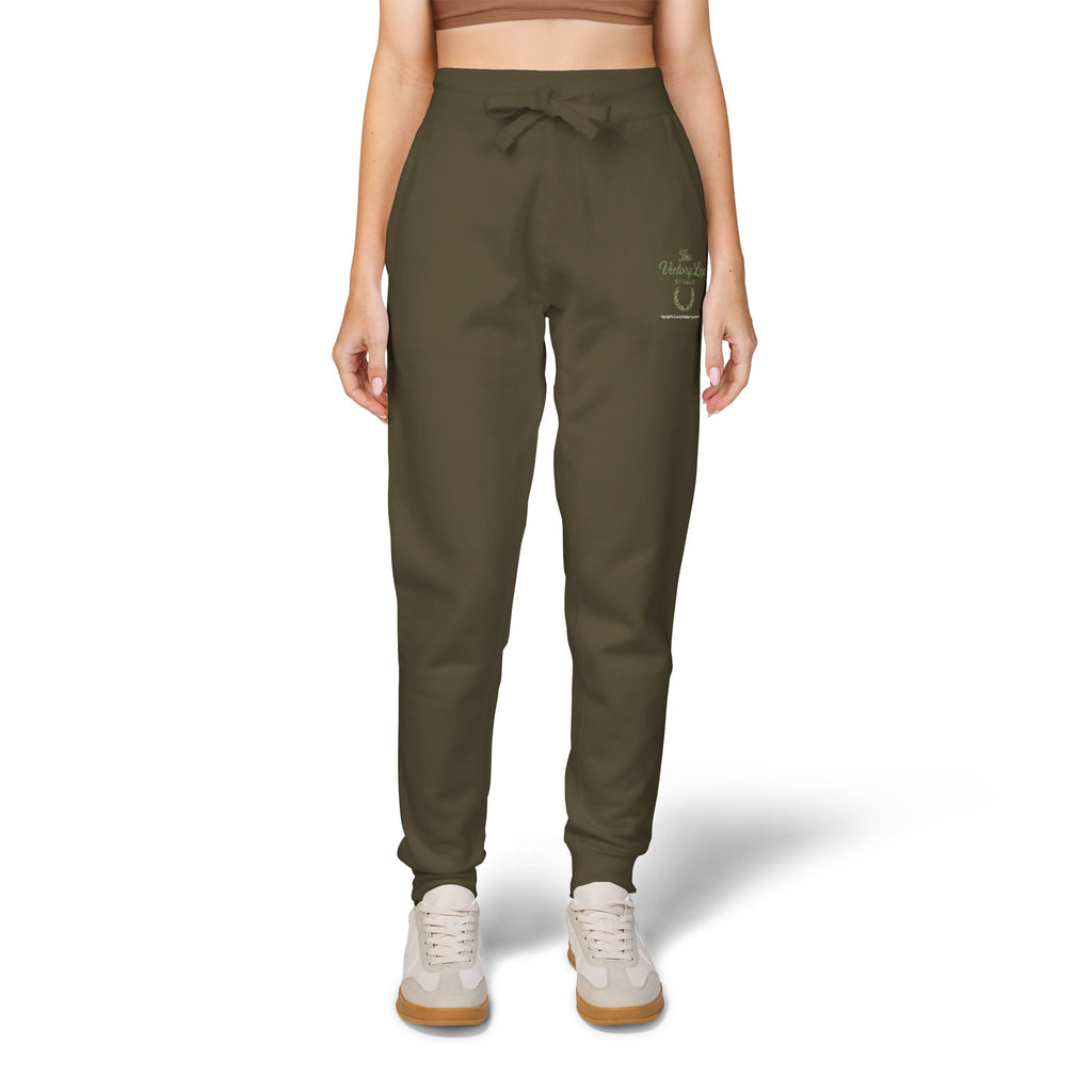 The Victory Lap Studio Anointed Threads-Embroidered Olive Green Sweatpants — Eco Plant Graphic Joggers