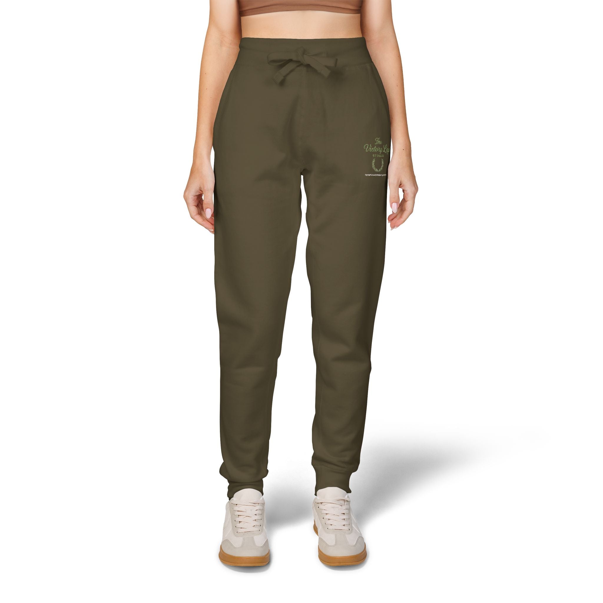 The Victory Lap Studio Anointed Threads-Embroidered Olive Green Sweatpants — Eco Plant Graphic Joggers