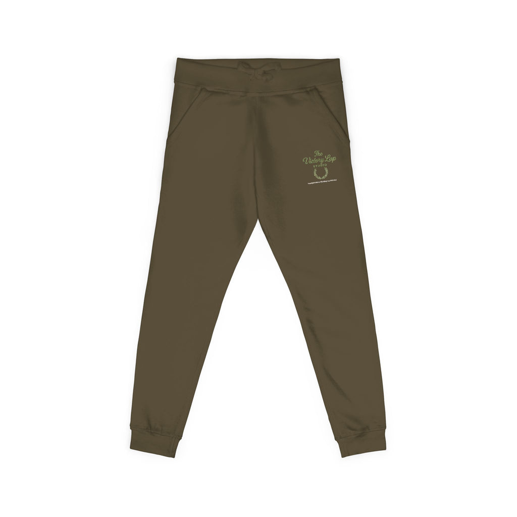 The Victory Lap Studio Anointed Threads-Embroidered Olive Green Sweatpants — Eco Plant Graphic Joggers
