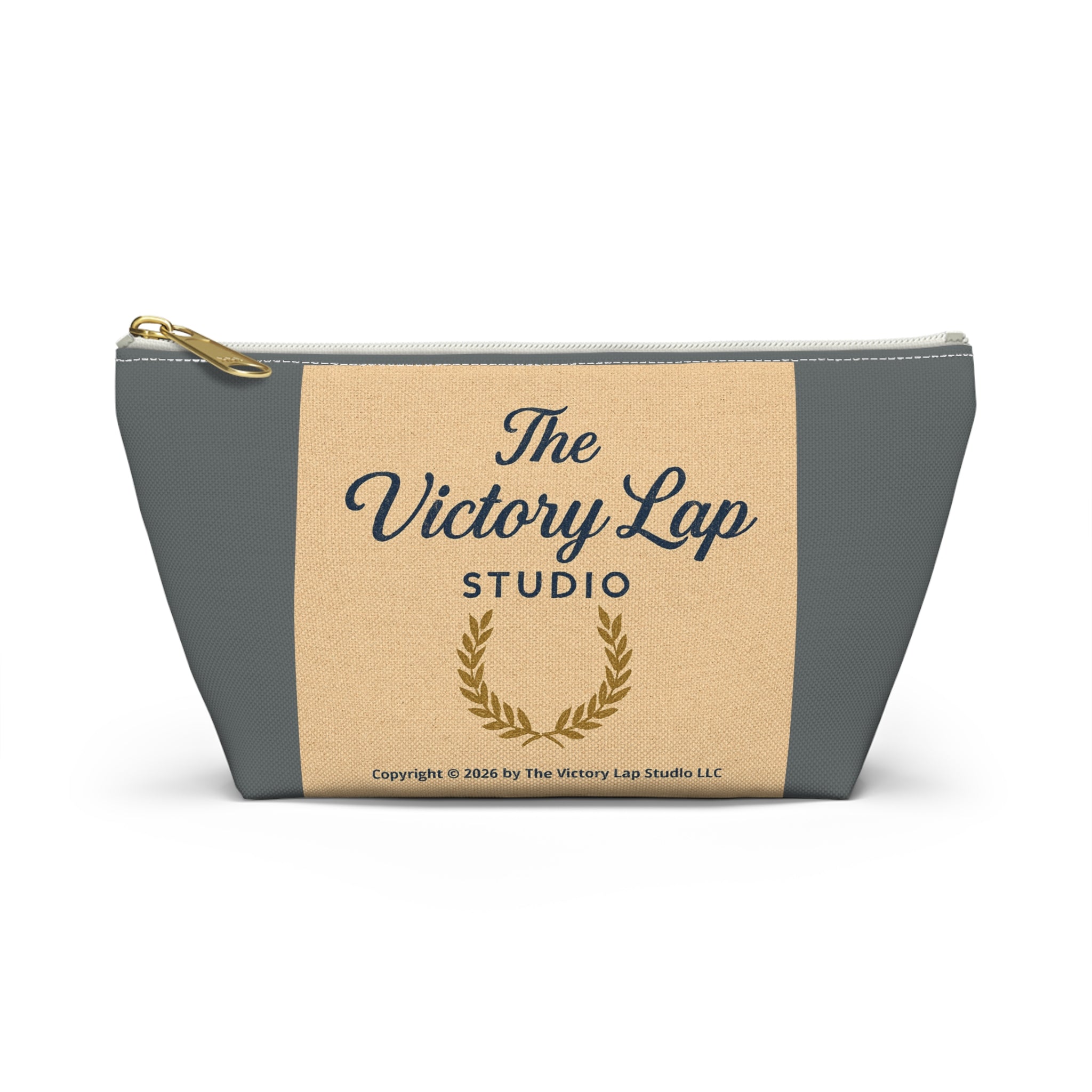 The Victory Lap Studio Accessory Pouch — Zippered T‑Bottom Makeup & Travel Bag
