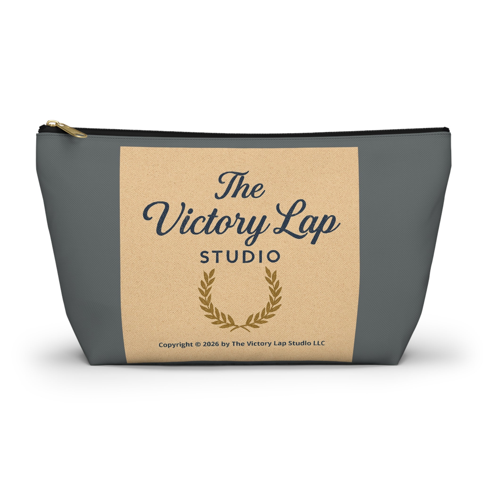 The Victory Lap Studio Accessory Pouch — Zippered T‑Bottom Makeup & Travel Bag