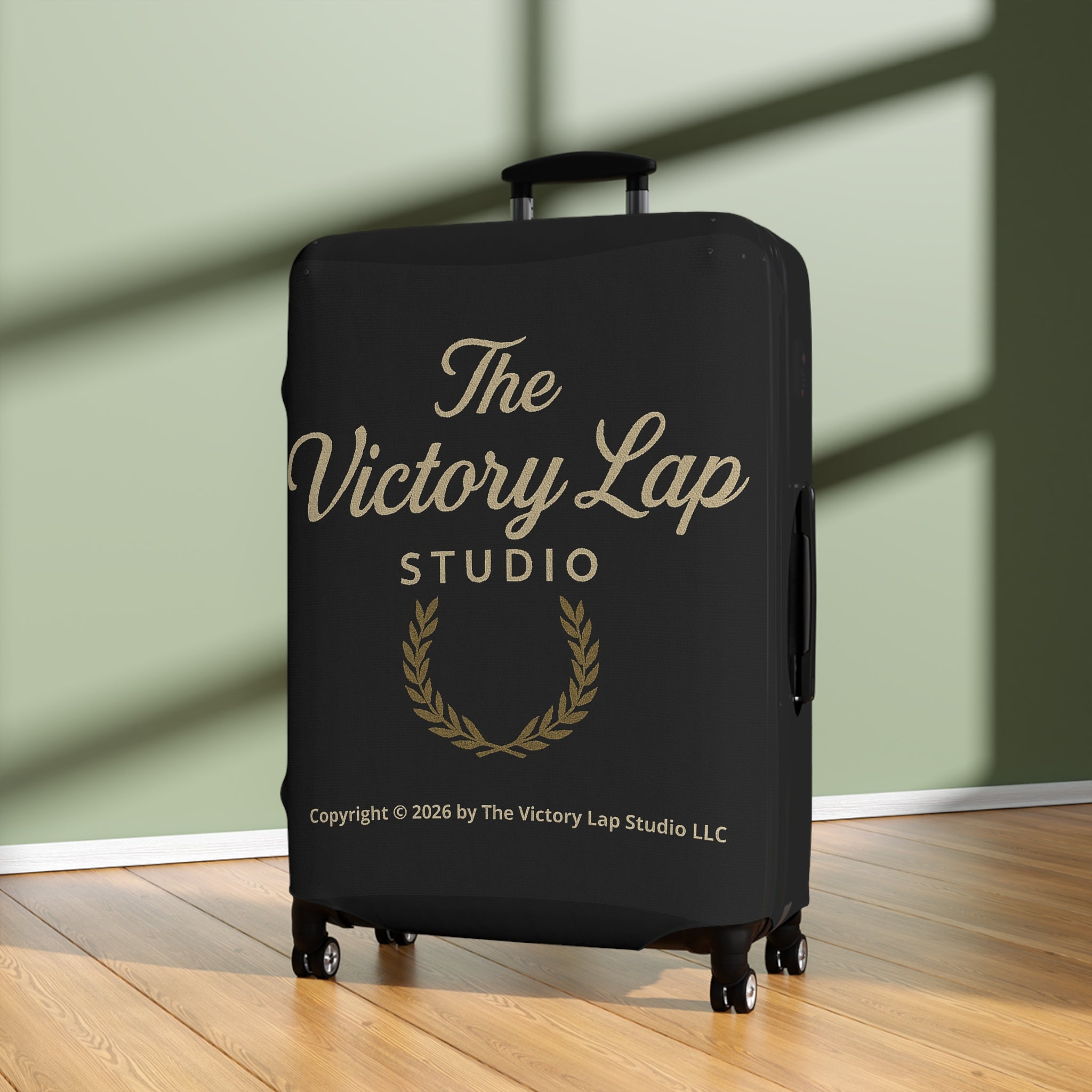 The Victory Lap Studio Protective Travel Suitcase Cover with Laurel Design