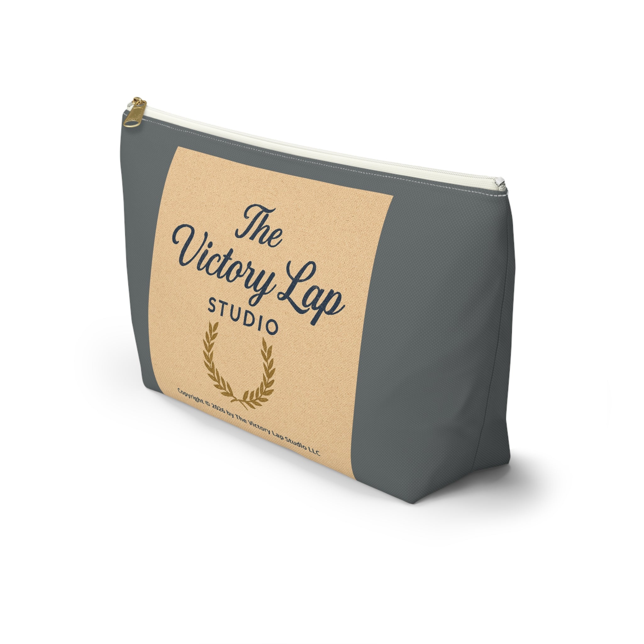 The Victory Lap Studio Accessory Pouch — Zippered T‑Bottom Makeup & Travel Bag
