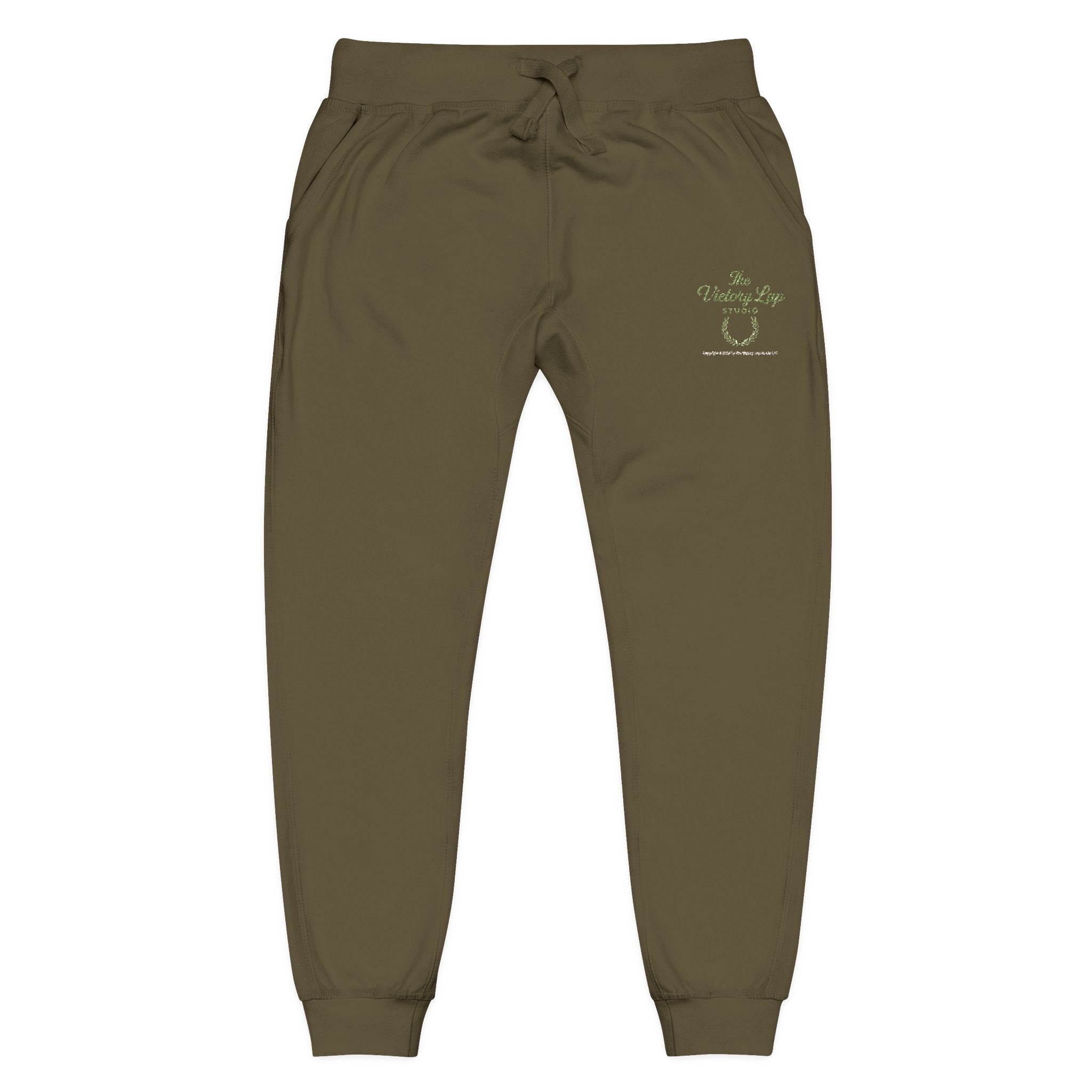 The Victory Lap Studio Anointed Threads-Embroidered Olive Green Sweatpants — Eco Plant Graphic Joggers