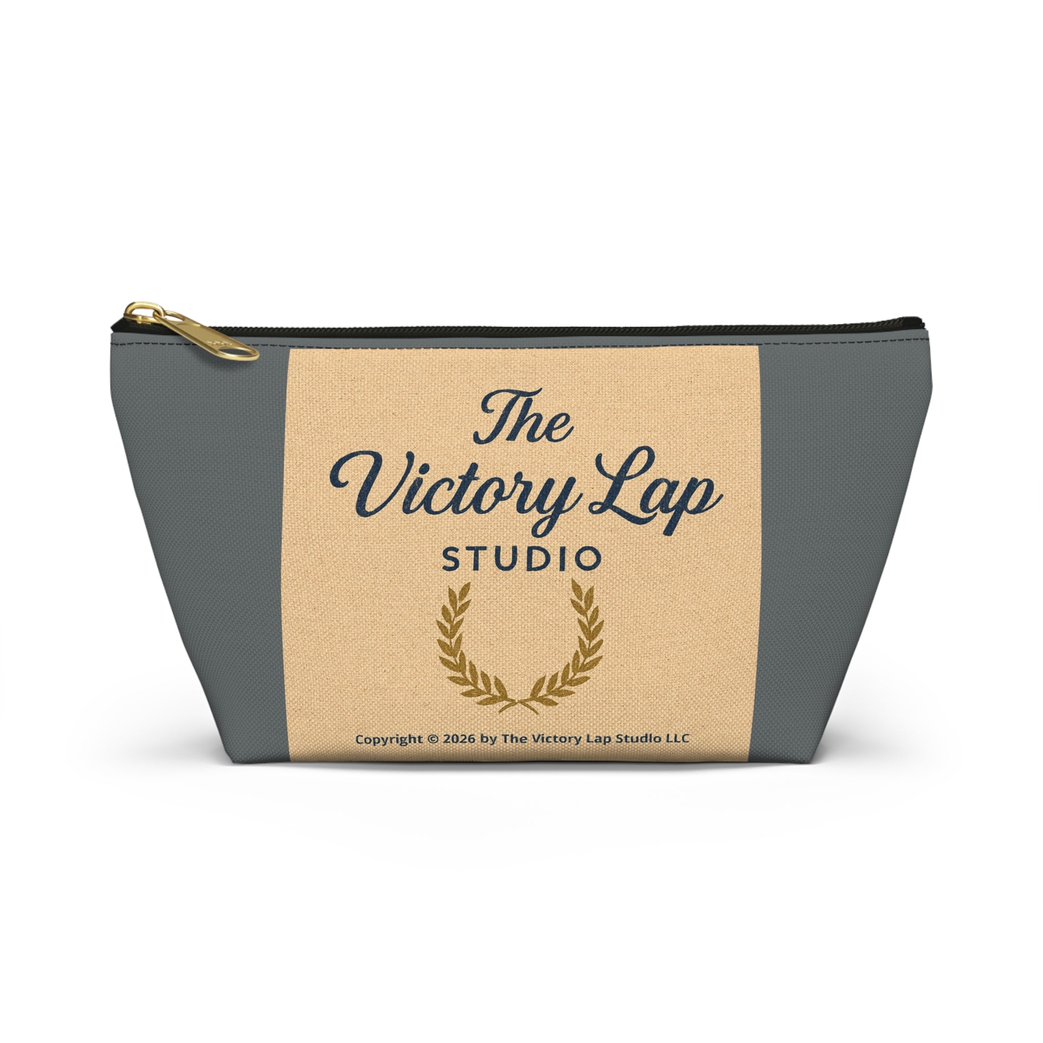The Victory Lap Studio Accessory Pouch — Zippered T‑Bottom Makeup & Travel Bag