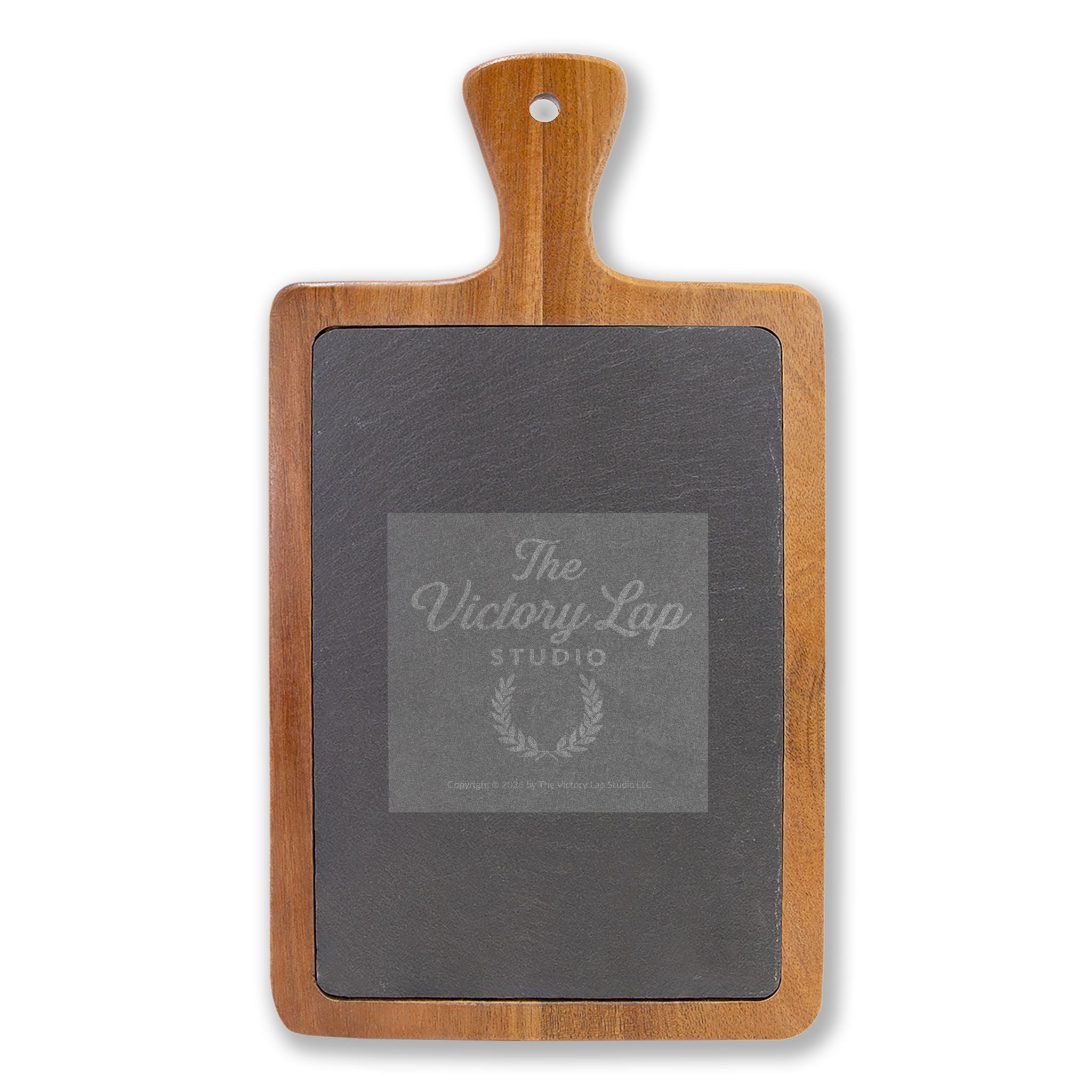 The Winners Circle- Acacia Charcuterie Board with Slate Insert & Cheese Tools
